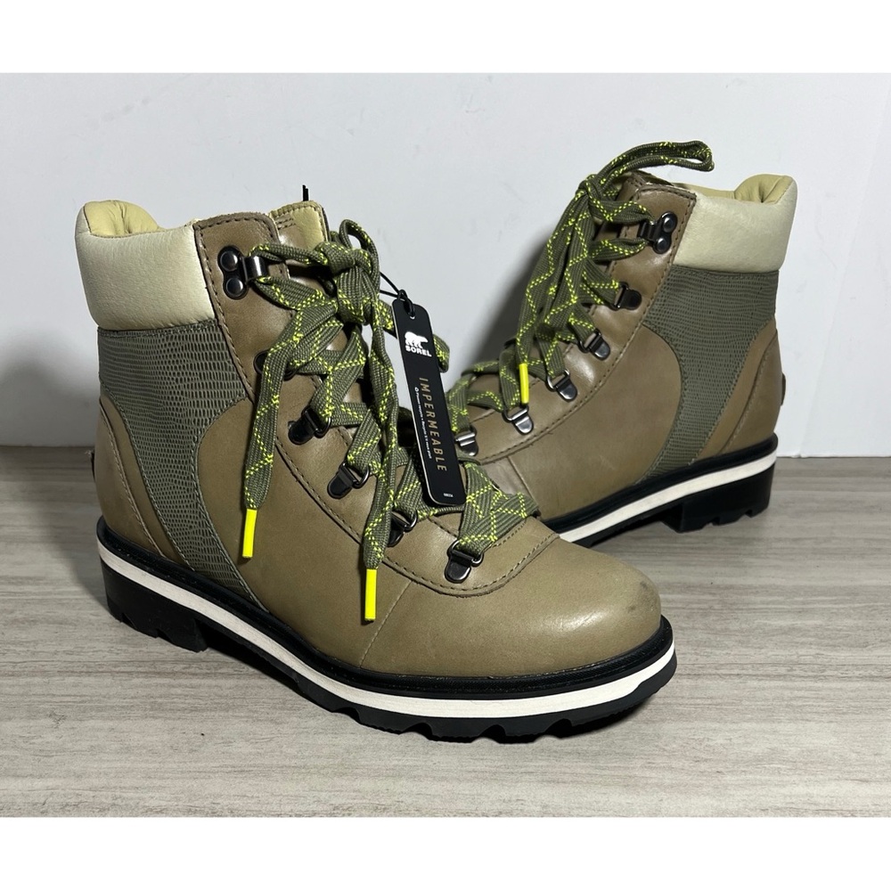 NEW SOREL women's lennox hiker waterproof boot in stone green/laurel